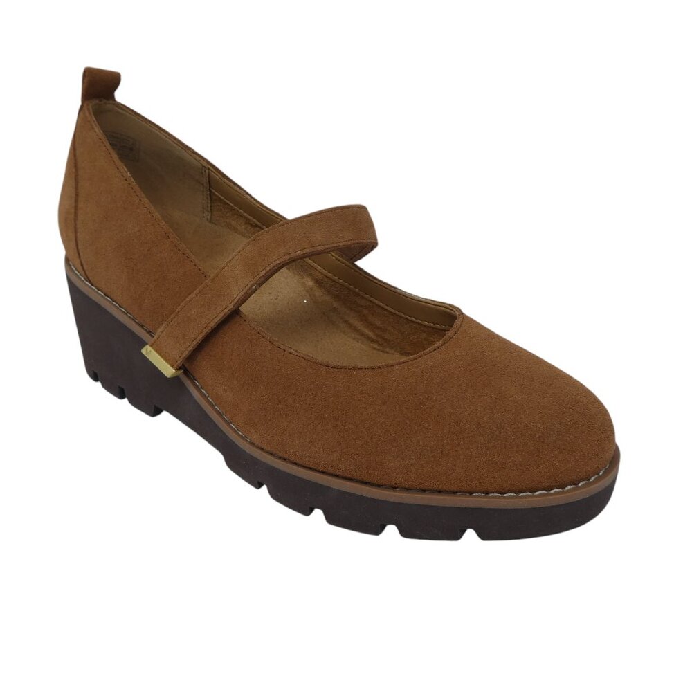Vionic Alma Brown Suede Wedge Heel Mary Jane Shoes Womens 8.5‎ Wide